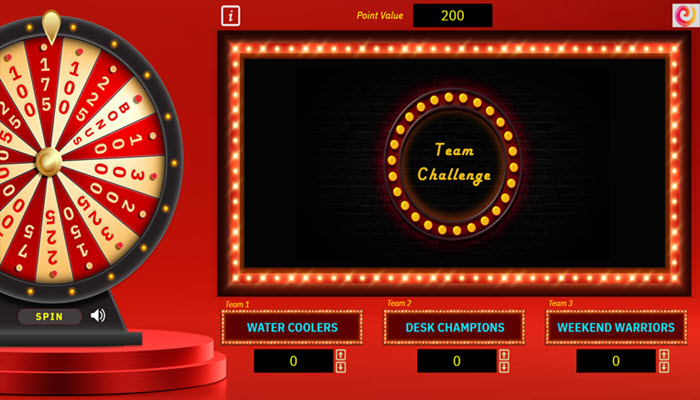 This is an image of a screen taken from a team challenge demo game. WBT courses are examples digital learning deliverables developed by HCS Learning Development.