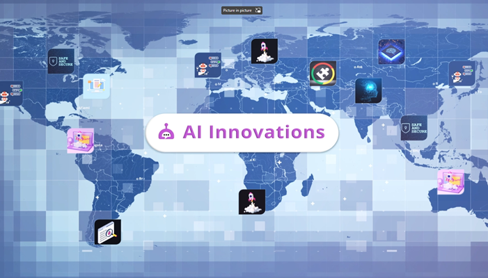 This is an image of a screen within the AI Innovations instructional video developed with Storyline. Instructional videos are examples of digital learning deliverables developed by HCS Learning Development.