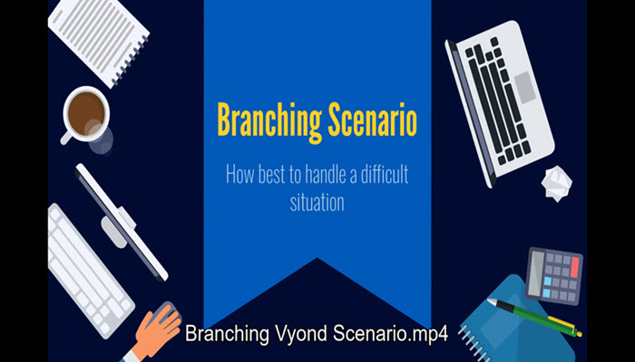 This is an image of a screen within a branching instructional video developed with Camtasia. Instructional videos are examples of digital learning deliverables developed by HCS Learning Development.
