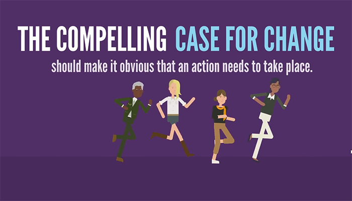 This is an image of a screen within the Compelling Case for Change animated instructional video developed with Vyond. Instructional videos with Vyond animation are examples of learning deliverables developed by HCS Learning Development.
