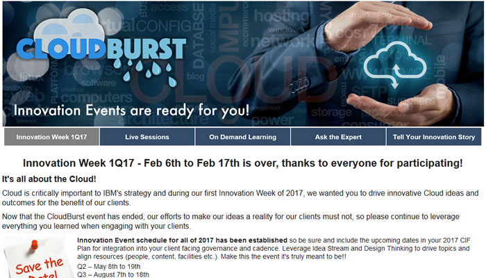 This is an image of a page in the CloudBurst innovation event digital community. A digital community is a type of learning deliverable developed by HCS Learning Development.